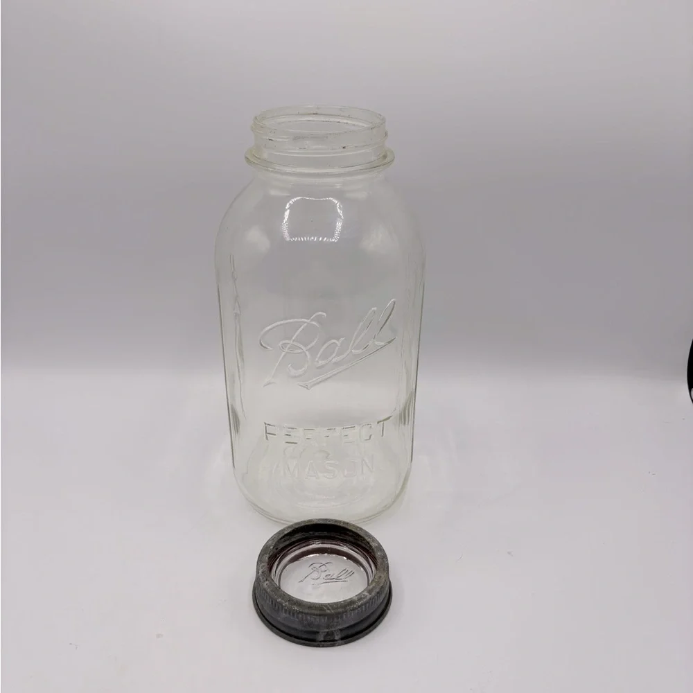 Vintage 1920's Ball Clear Glass Mason Jar ball glass/ zinc lid side measurement.